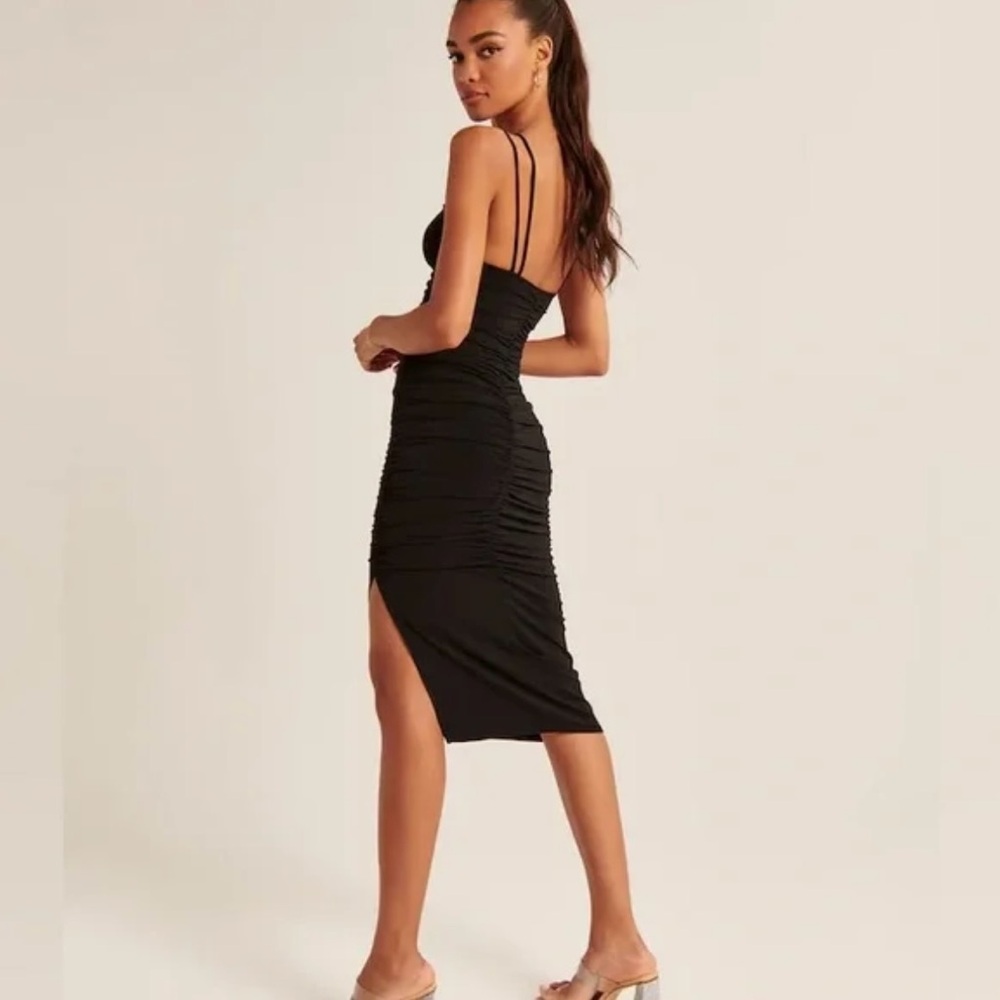 Black Ruched Abercrombie Midi Dress